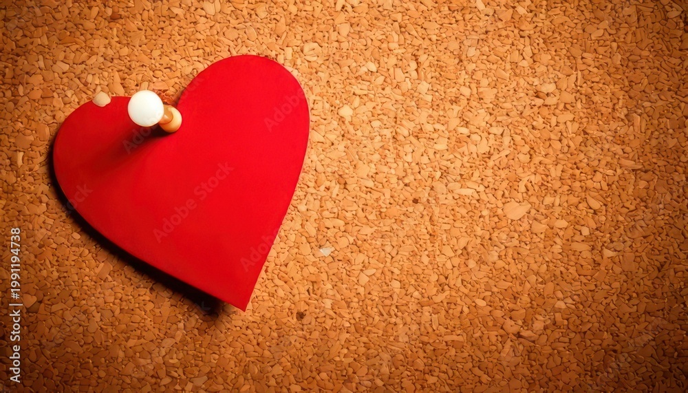 Fototapeta premium Red Heart Pinned to Corkboard - Symbol of Love and Affection.
