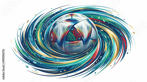 Soccer ball with colorful swirling energy effect.
