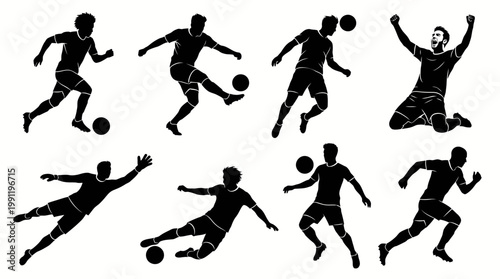 Soccer Player Silhouettes Action Poses Collection.