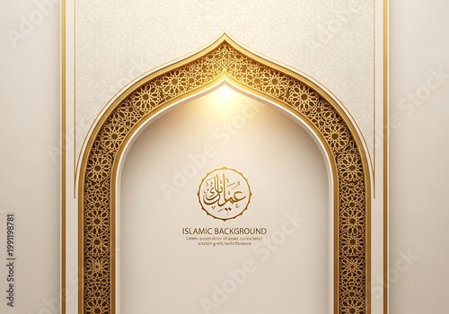 Intricate golden archway with arabic calligraphy for eid or ramadan celebrations, calligraphy