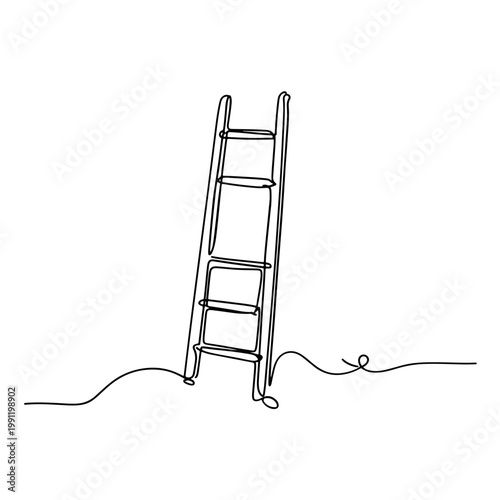 Continuous line illustration of a ladder with rung missing, symbolizing obstacles, imperfection, risk, and life challenges