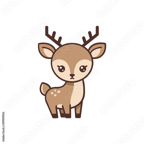 Cute cartoon baby deer with antlers, isolated on white background. Adorable fawn illustration.