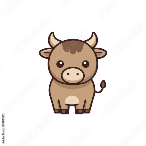 Cute cartoon bull character, isolated on white background, simple illustration