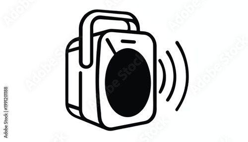 Hand-drawn icon of a portable speaker with line art black and white speaker box amplifier box illustration portable wireless technology