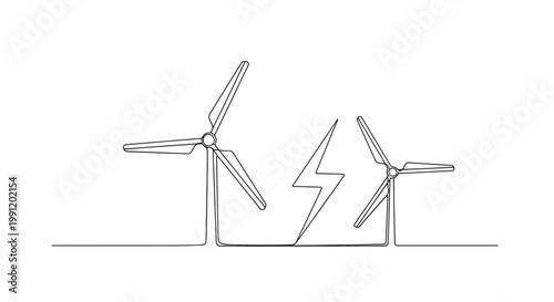 Wind Turbines Generating Electricity with Lightning Bolt Symbol