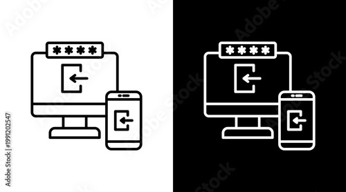 Two Step Login Outline White Icon Set Design