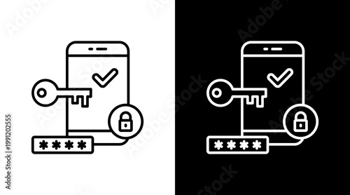 Mobile Authentication Outline White Icon Set Design