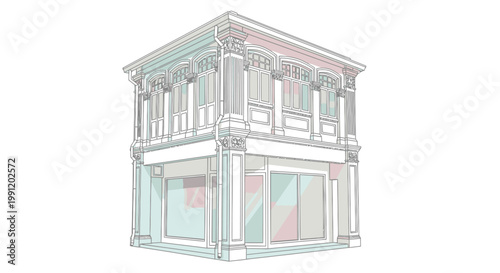 Detailed Architectural Drawing of Building Facade.