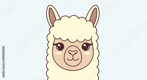 Cute cartoon llama face closeup.