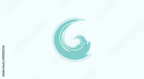 Teal swirl wave design element symbol.
