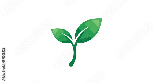 Fresh Green Sprout with Two Leaves, Symbol of Growth and New Life
