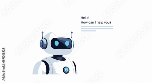 Friendly Robot Assistant Offering Help with Digital Interface