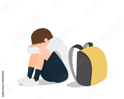 不登校に悩む小学生1年生のイラスト