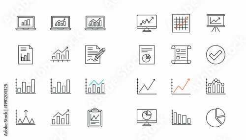 Graph and Charts web icons in line . Graph and Chart icon set.