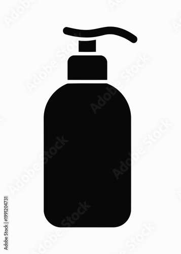 Simple Black Silhouette of a Pump Bottle with a Curved Dispenser lotion soap