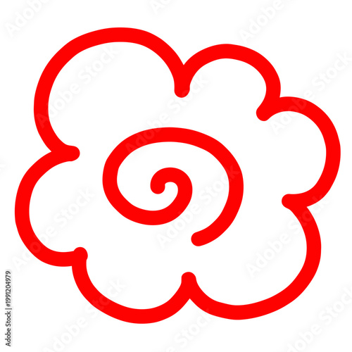 Cute red hanamaru flower circle mark illustration with swirl, japanese approval stamp clipart transparent background