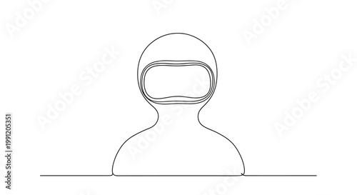 Minimalist line art of a person wearing VR headset, futuristic technology concept