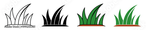 grass icon set. grass icon set with outline silhouette and colored versions for garden landscaping and outdoor nature design
