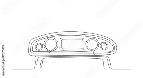 Minimalist Car Dashboard Line Art - Vintage Style Instrument Panel with Gauges