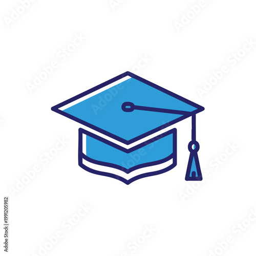 Minimalist blue graduation cap icon for academic achievement and education.