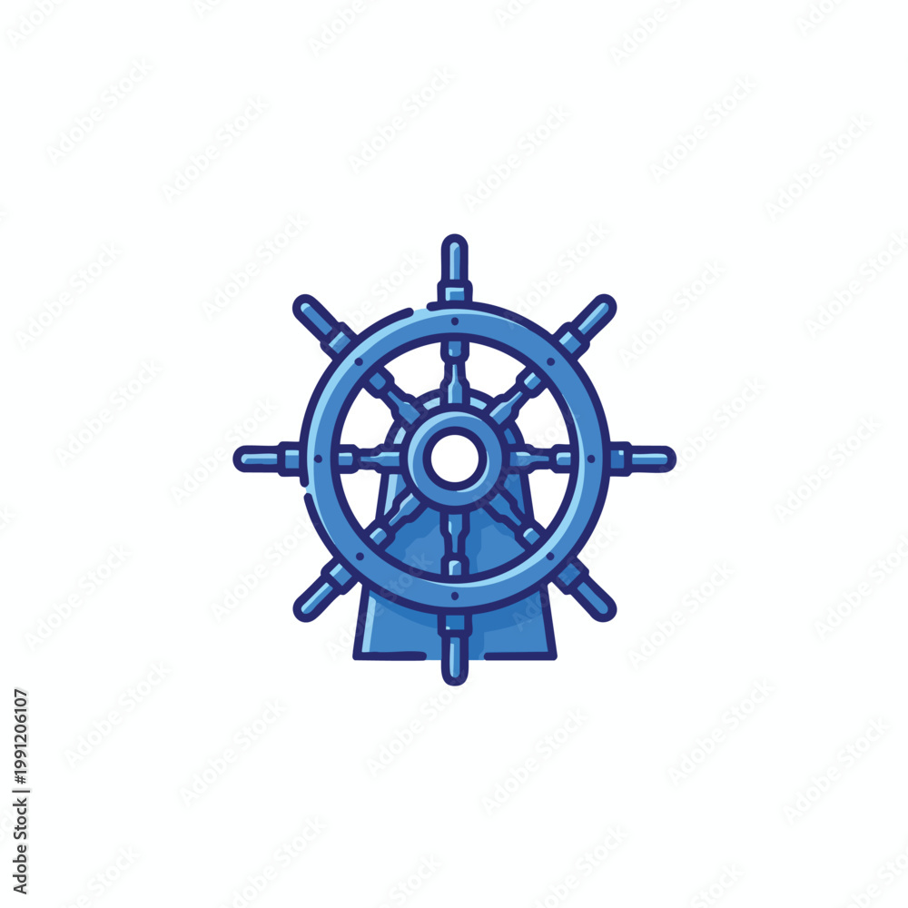 Obraz premium Stylized blue nautical ship wheel icon illustration.