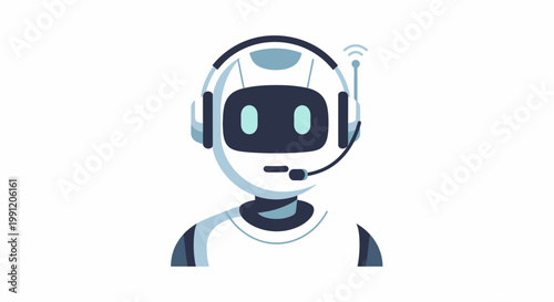 Friendly Robot Customer Support Agent with Headset Illustration
