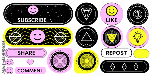 Colorful graphic stickers for social media engagement and online content