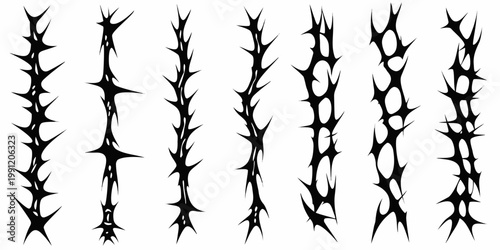 Black and white illustration of repeating thorn or spike patterns