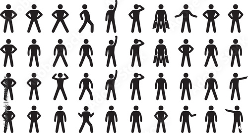 Minimalist Vector Icon Set of Man in Powerful Heroic and Leadership Stances.