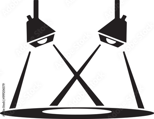 Two stage spotlights shining down, stage lights silhouette