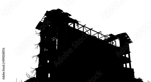 Abandoned Industrial Building Silhouette Structure.