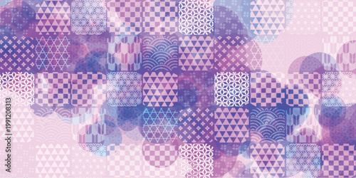 Abstract Japanese Patterned Mosaic Background in Purple and Pink