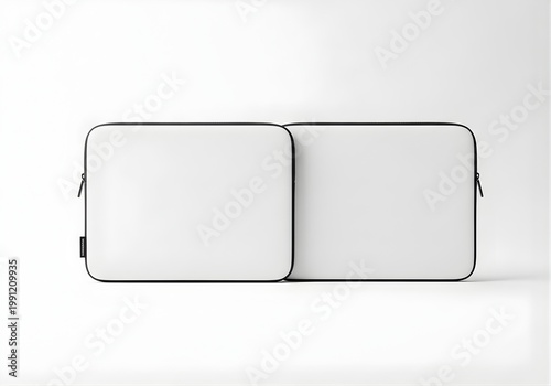 Isolated laptop sleeve cases in white with black trim for technology protection, minimalist carrying accessory for tablets