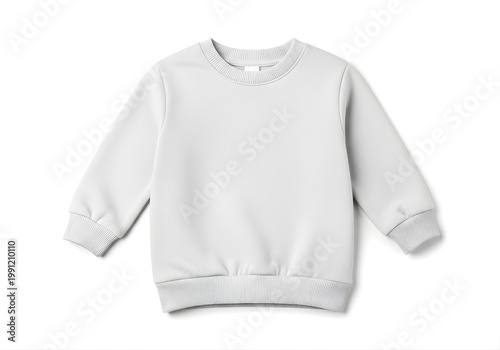 Isolated light grey baby sweatshirt with speckled pattern trim on collar, cuffs and hem, blank apparel for clothing mockups