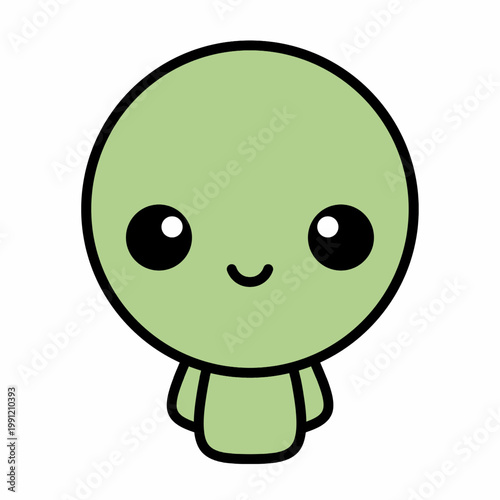 Cute green alien cartoon character with big eyes and smile