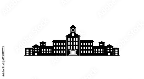Black silhouette of school building.