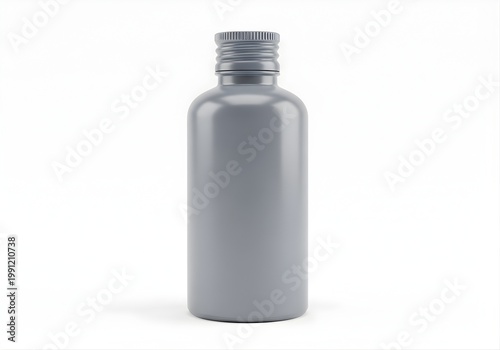 Isolated matte grey cosmetic bottle mockup, empty container for serum or skincare, personal care branding template