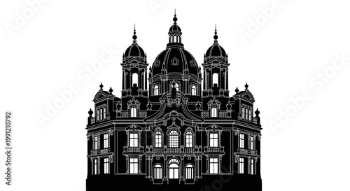 Detailed Gothic Architectural Building Front.