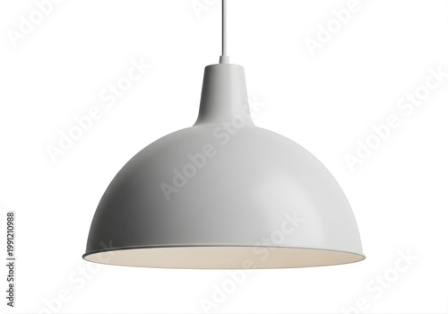 Isolated matte grey dome pendant light fixture, modern interior lighting for home or office, contemporary ceiling lamp design
