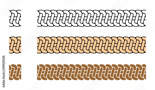 Interwoven Rope Chain Braid Knot Seamless Pattern Frame Border Vector Illustration