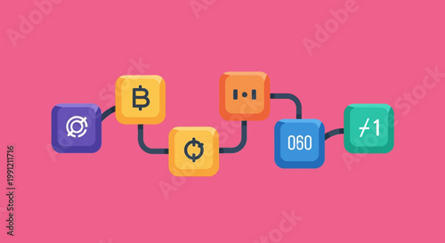 Cryptocurrency and finance symbols connected.