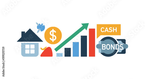 Financial growth and investment icons combined.