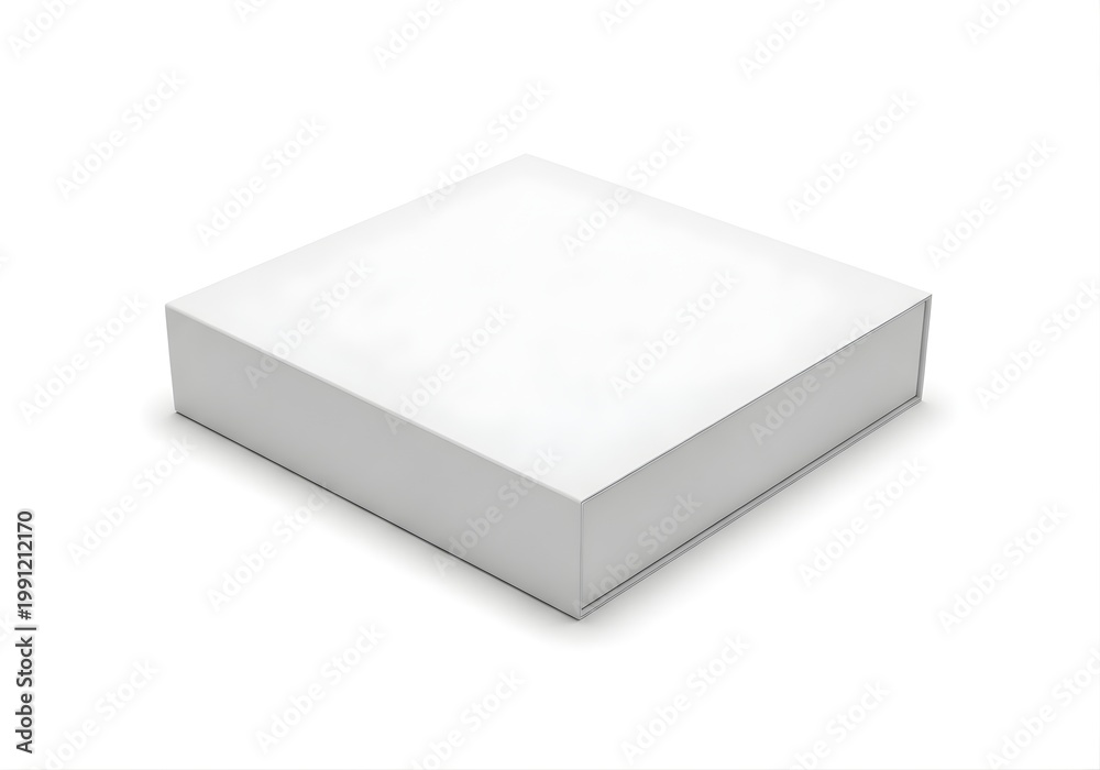 Fototapeta premium Isolated square white cardboard box mockup with flat lid and perspective view for packaging design and product presentation