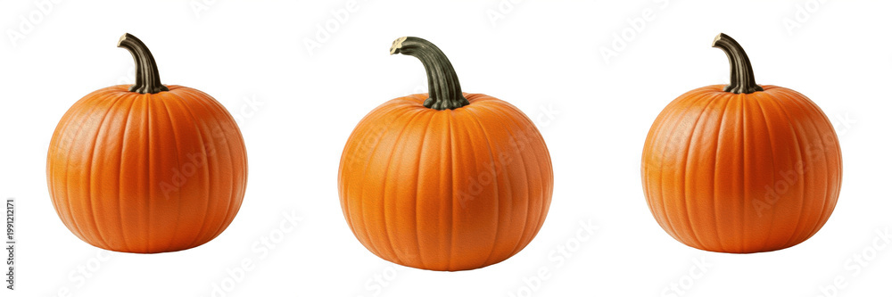 Obraz premium Orange Halloween Pumpkin: Fresh Autumn Harvest Gourd, Thanksgiving Seasonal Vegetable, Jack-O-Lantern Carving Pumpkin PNG.