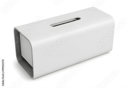 Isolated rectangular white tissue box cover with top opening, modern home accessory, sleek bathroom decor, minimalist decor