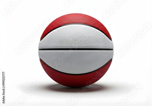 Isolated red and white basketball, textured leather surface, sports equipment for games, training, fitness and athletic competition