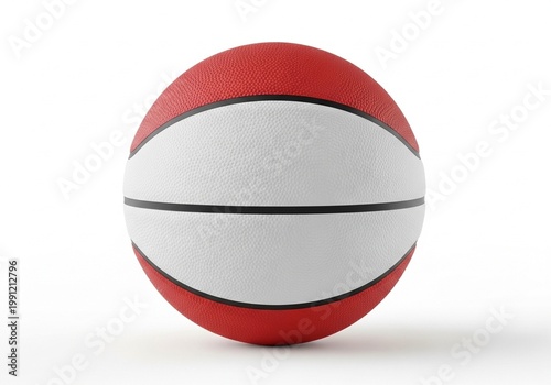 Isolated red and white textured basketball with black seam lines, perfect for sports design, team branding, athletic gear