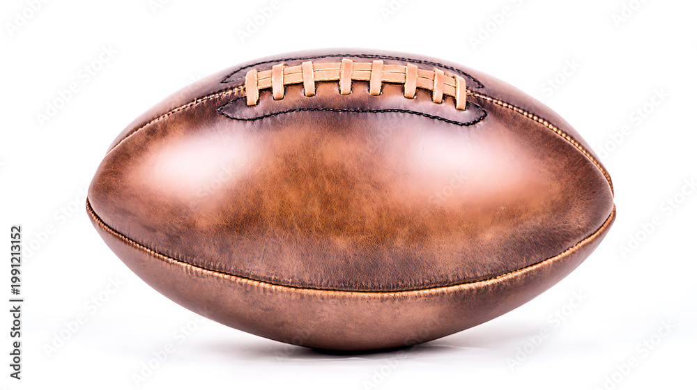 Fototapeta premium Brown leather football on white background emphasizing natural beauty and tranquility