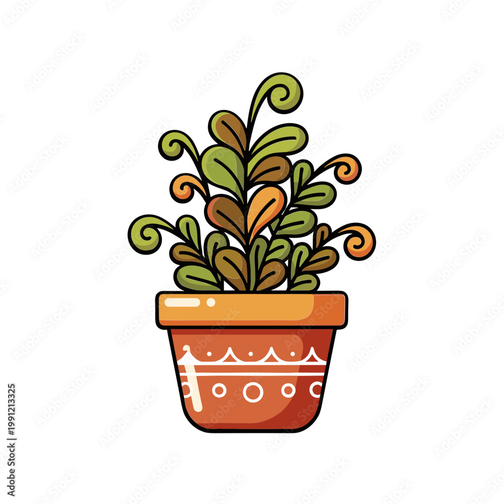 Obraz premium Cute Potted Plant with Swirling Leaves Illustration