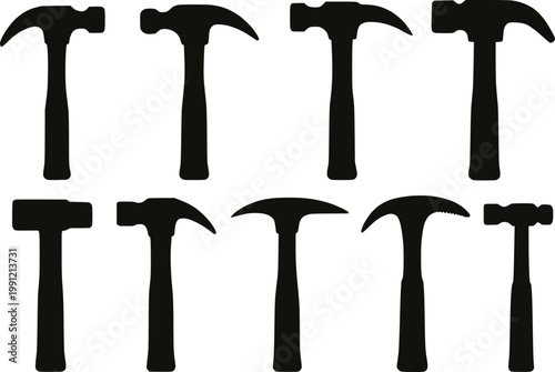 Hammer multiple types silhouette vector illustration set